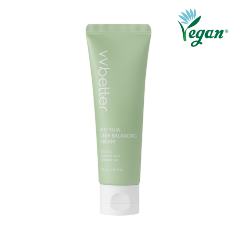 Jeju Yuja Cera Balancing Cream — pale green 50 ml tube, front packshot, vegan mark