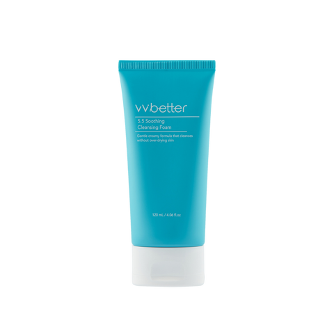 5.5 Soothing Cleansing Foam — front packshot, 120 ml blue tube with white flip cap