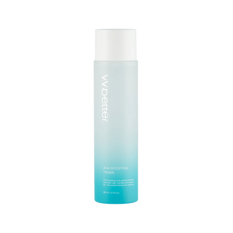 AHA Boosting Toner — front packshot, 200 ml frosted blue-gradient bottle with white screw cap