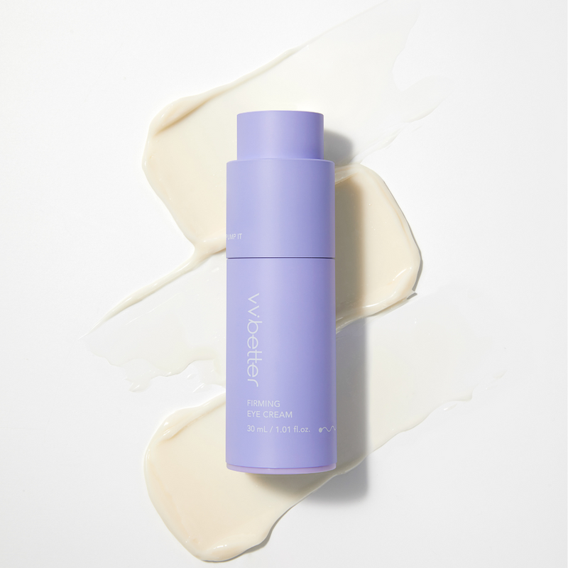 Firming Eye Cream — bottle lying on a swirl of ivory cream, texture