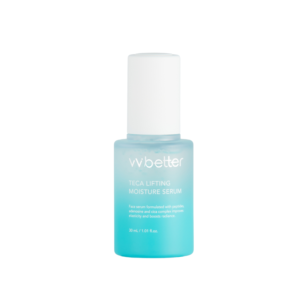 Teca Lifting Moisture Serum — front packshot, 30 ml blue-gradient dropper bottle with white cap