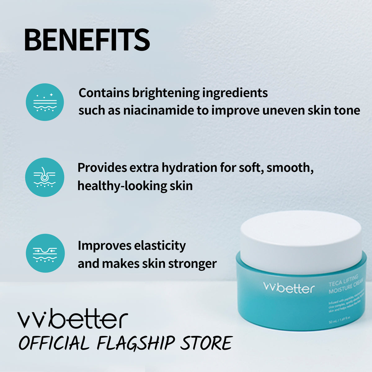 Teca Lifting Moisture Cream — jar with three benefit icons