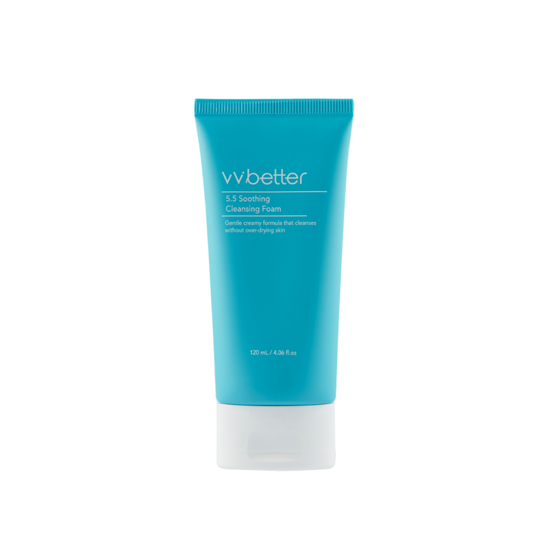 5.5 Soothing Cleansing Foam — front packshot, 120 ml blue tube with white flip cap