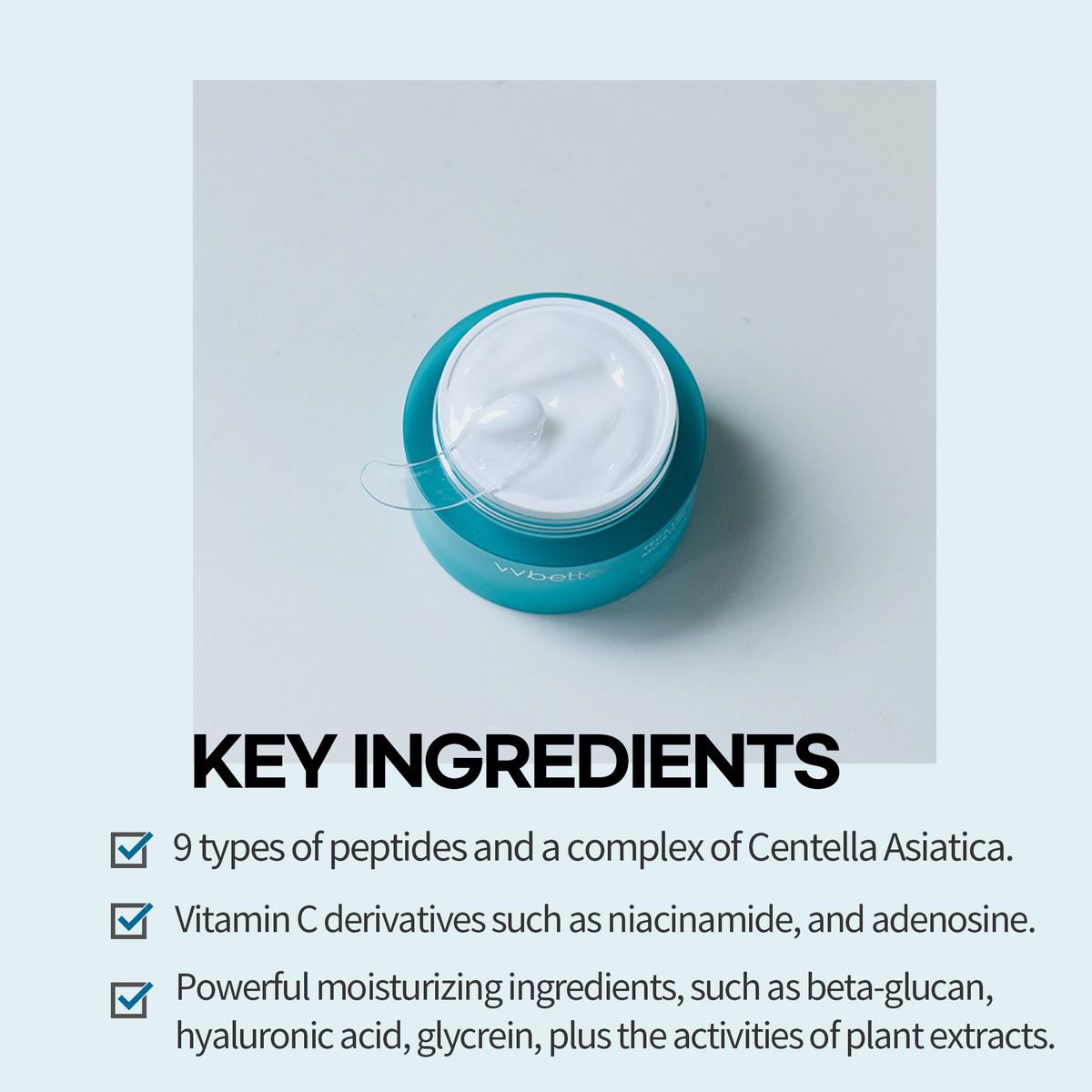 Teca Lifting Moisture Cream — open jar from above with the spatula resting in the cream, key ingredients list